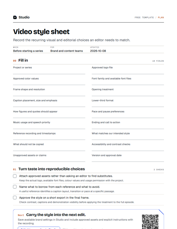 First page of the video style sheet
